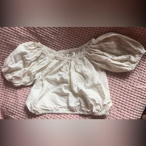 Honeydove Vintage short sleeve raw silk puff top, size small